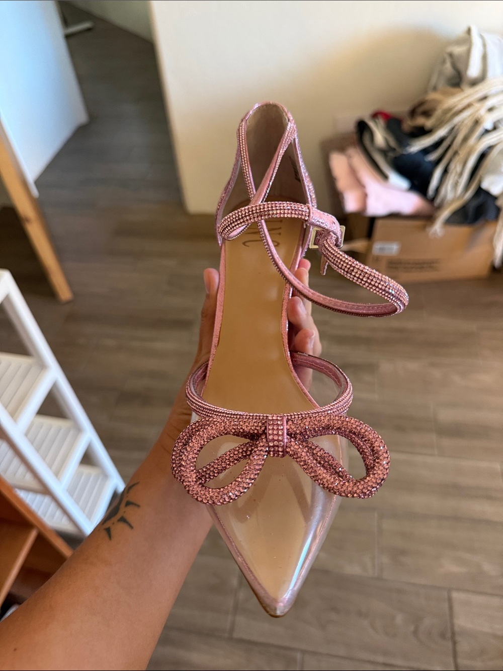 I.N.C Pink Crystal Bow Pointed-Toe Ankle Strap Pump